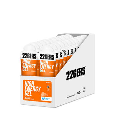 BOX HIGH ENERGY GEL BCAA'S ORANGE - 226ers - skondensowany żel o wysokiej zawartości węglowodanów, o smaku pomaraczy, z BCAA, 76g. (24 sztuki)